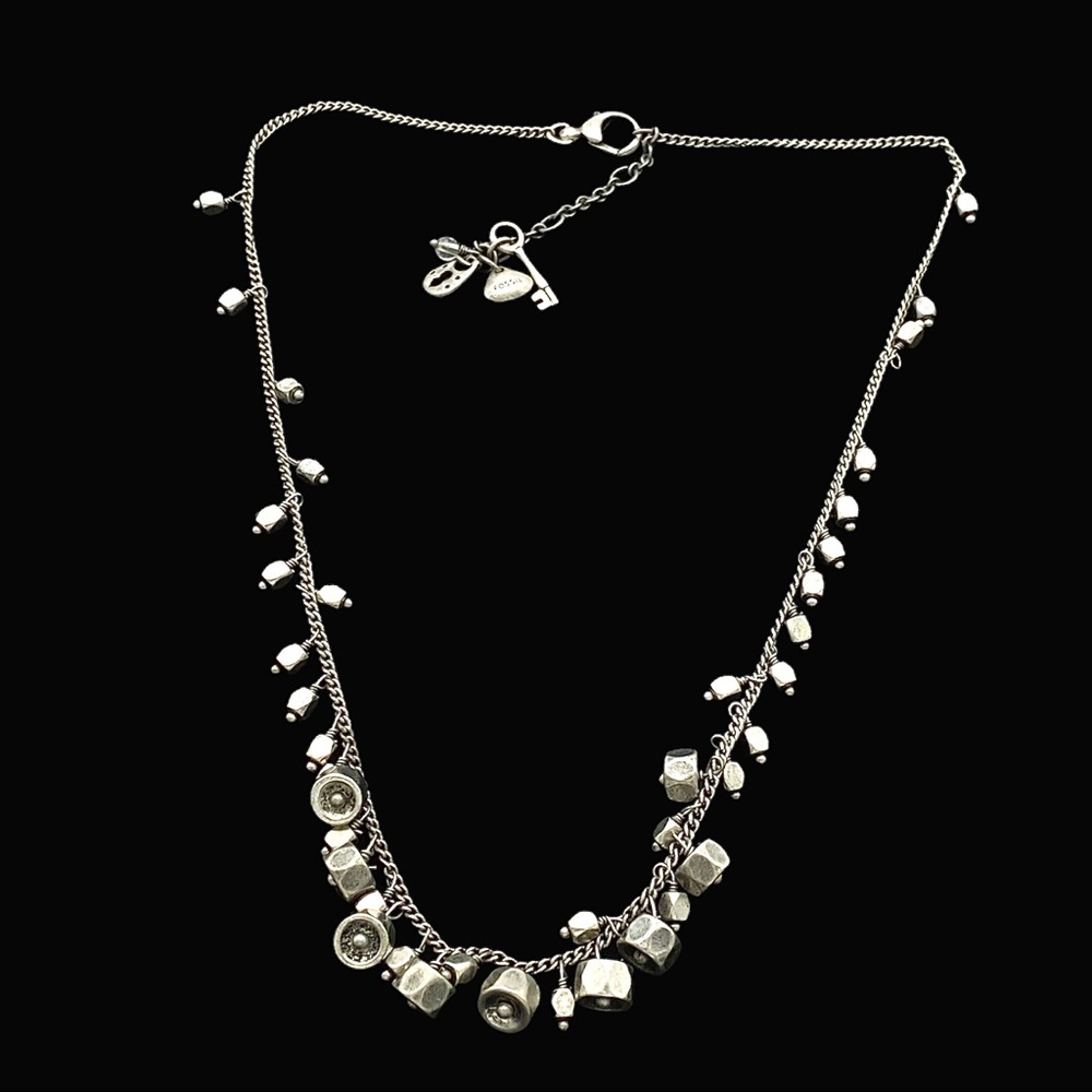 Fossil Silver Tone Hex Nuts Cluster Necklace - image 1